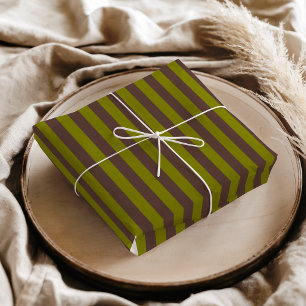 Papier Mousseline Motif rayé en brun chocolat et vert olive
