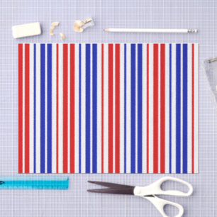 Papier Mousseline Motif rayures blanches rouges bleues