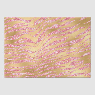 Papier Mousseline Motif rayures de tigre pailleté rose et or
