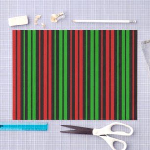 Papier Mousseline Motif rayures noir rouge vert