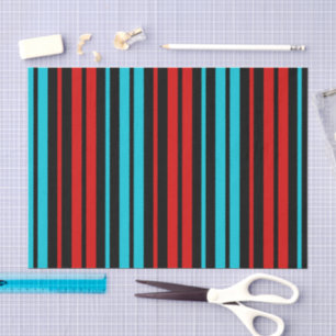 Papier Mousseline Motif rayures rouges bleues noires