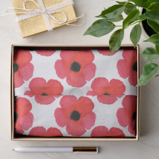 Papier Mousseline Motif Red Poppy (Cadeau)