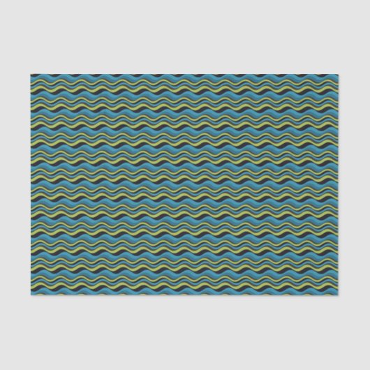 Papier Mousseline Motif rétro Super bleu vert gris mer vague (Recto)