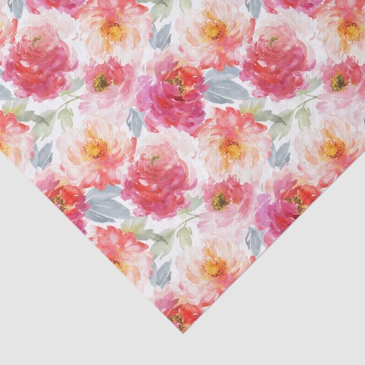 Papier Mousseline Motif rose Aquarelle Peony (Détail)