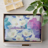 Papier Mousseline Motif rose blanc et bleu Fleurs d'été (Cadeau)