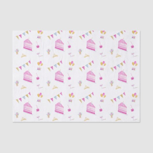 Papier Mousseline Motif Rose D'Anniversaire Avec Champagne Et Tiara (Recto)