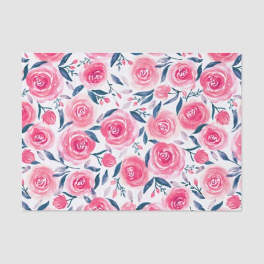 Papier Mousseline Motif Rose d'aquarelle rose (Recto)