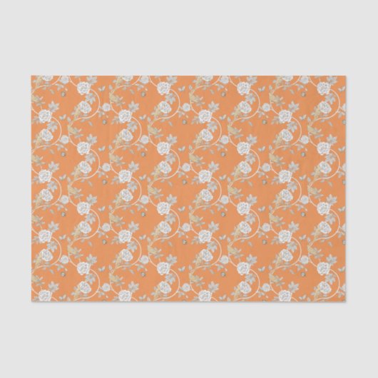 Papier Mousseline Motif Rose de la Chinoiserie orange (Recto)