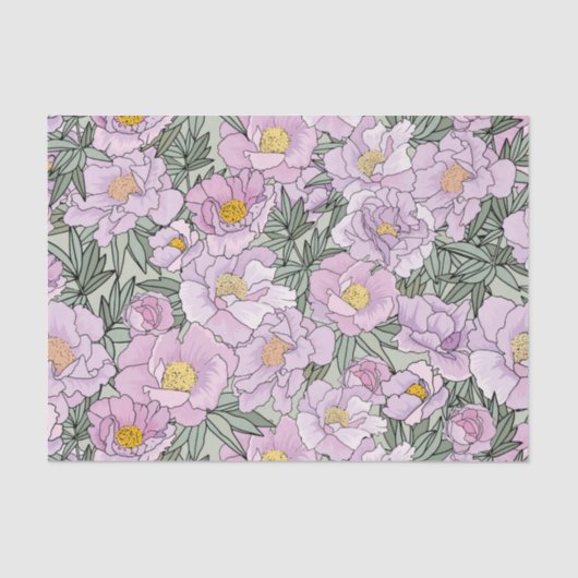 Papier Mousseline Motif rose en fleur de pivoine (Recto)