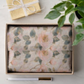 Papier Mousseline Motif rose et Feuille en or (Cadeau)