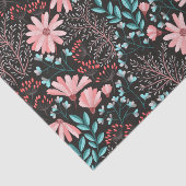 Papier Mousseline Motif rose et Turquoise floral foncé (Détail)