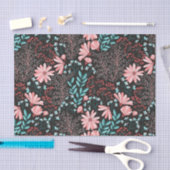 Papier Mousseline Motif rose et Turquoise floral foncé (Artisanat)