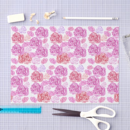 Papier Mousseline Motif Rose Pastel Aquarelle (Artisanat)
