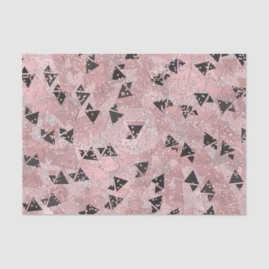 Papier Mousseline Motif Rose rose or et triangles noir (Recto)