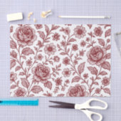 Papier Mousseline Motif Rose Vintage rouge foncé (Artisanat)