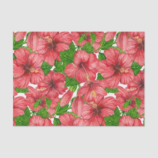 Papier Mousseline Motif rouge hibiscus II (Recto)