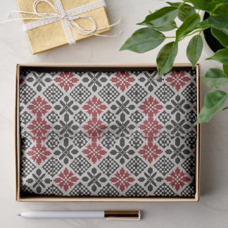 Papier Mousseline Motif rouge noir blanc géométrique folk