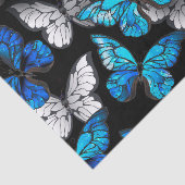 Papier Mousseline Motif sans couleur foncée avec papillons bleus Mor (Détail)