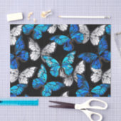 Papier Mousseline Motif sans couleur foncée avec papillons bleus Mor (Artisanat)