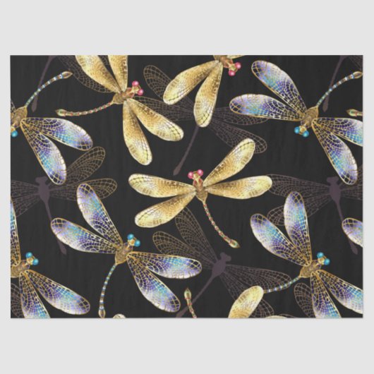 Papier Mousseline Motif sans couture avec libellules d'or (Recto)