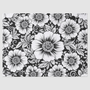 Papier Mousseline Motif sans couture floral vintage noir et blanc (2