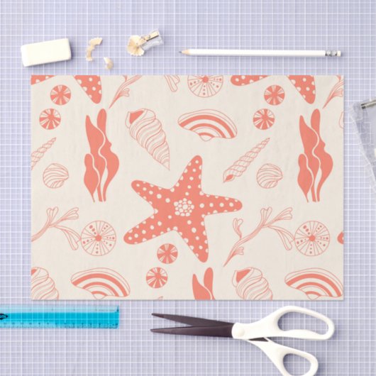 Papier Mousseline Motif sans joint avec coquillages (Artisanat)