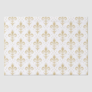 Papier Mousseline Motif sans soudure à fleur de lis or sur blanc