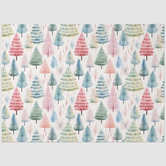 Papier Mousseline Motif sapins de Noël pastel colorés (Recto)