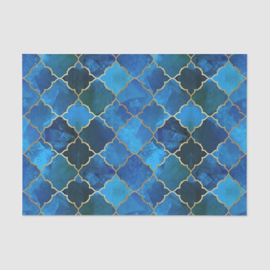 Papier Mousseline Motif Sapphire Gemstone & Gold Marocain Carrelage (Recto)