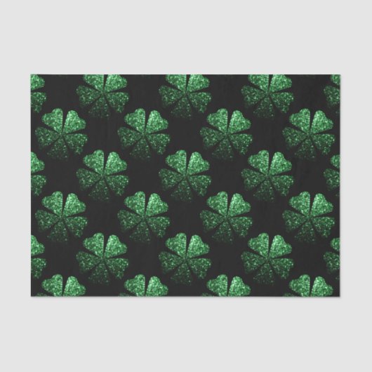 Papier Mousseline Motif Shamrock brillant vert foncé sur noir (Recto)