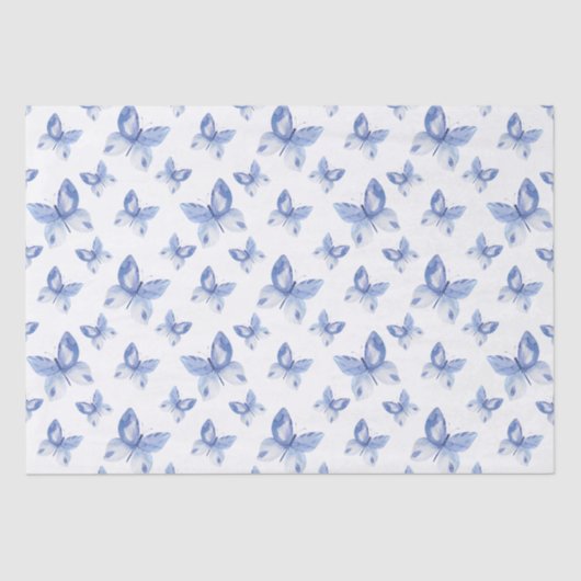 Papier Mousseline Motif simple à papillon bleu Watercolor (Recto)