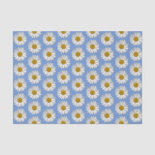 Papier Mousseline Motif simple blanc marguerite sur bleu