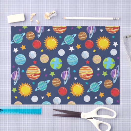 Papier Mousseline Motif spatial, Planètes, Étoiles, Cosmos, Galaxie (Artisanat)