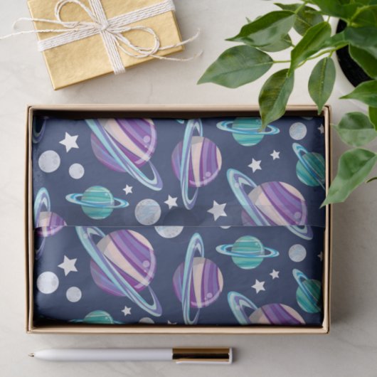 Papier Mousseline Motif spatial, Planètes, Étoiles, Galaxie, Cosmos (Cadeau)