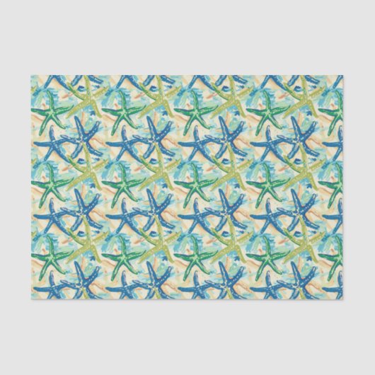Papier Mousseline Motif Starfish Découpage bleu et vert (Recto)