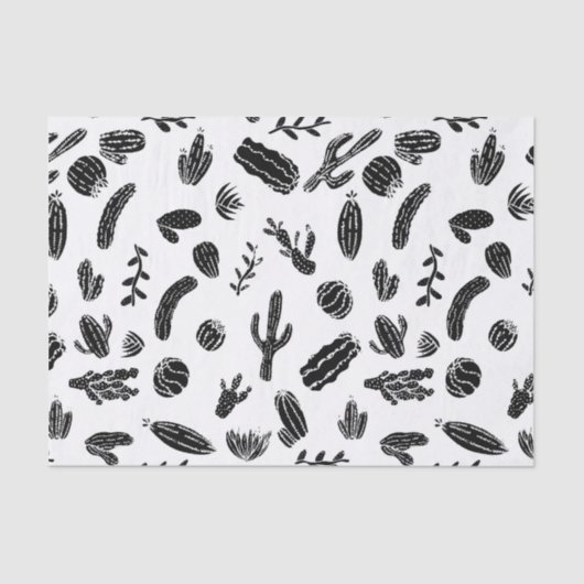 Papier Mousseline Motif succulent noir et blanc moderne de cactus (Recto)