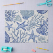Papier Mousseline Motif Toile Côtière Bleue Coquillage Corail (Artisanat)