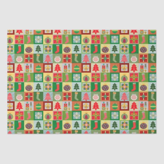 Papier Mousseline Motif traditionnel Red Green de Noël (Recto)