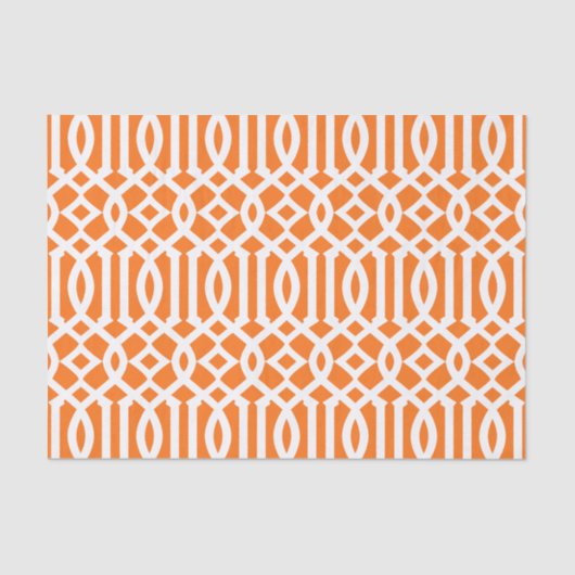 Papier Mousseline Motif Trellis marocain moderne orange et blanc (Recto)
