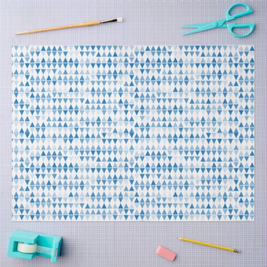 Papier Mousseline Motif triangle bleu (Artisanat)