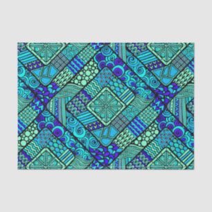 Papier Mousseline Motif tribal abstrait vert-bleu de Boho