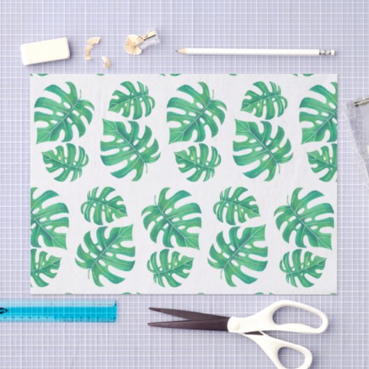 Papier Mousseline Motif tropical avec feuilles monstères (Artisanat)