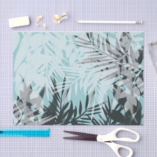 Papier Mousseline Motif tropical bleu clair (Artisanat)