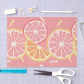Papier Mousseline Motif tropical de pamplemousse rose et de citron (Artisanat)