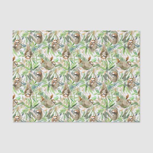 Papier Mousseline Motif tropical de paresse d'aquarelle (Recto)