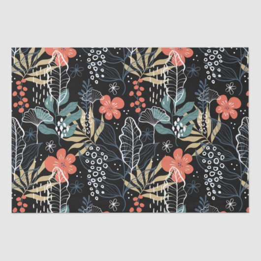Papier Mousseline Motif tropical feuille coloré (Recto)