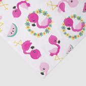 Papier Mousseline Motif tropical, Flamants roses, pastèques, Fleurs (Détail)