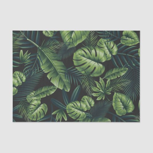 Papier Mousseline Motif Tropical Noir (Recto)