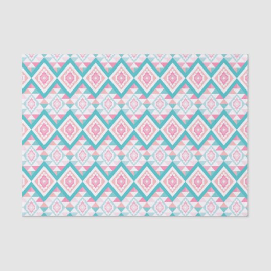 Papier Mousseline Motif turquoise et rose Boho Aztec (Recto)