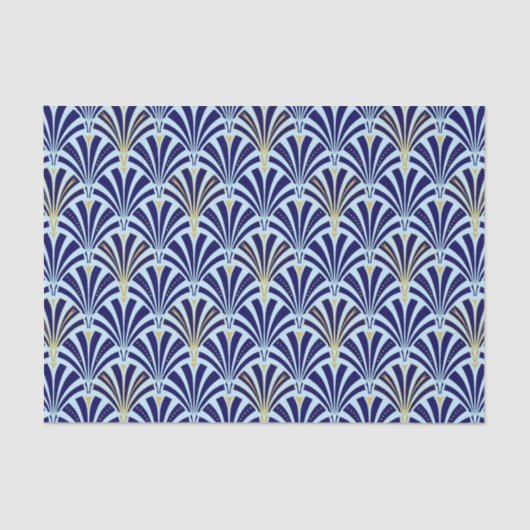 Papier Mousseline motif ventilateur Art déco - cobalt et bleu ciel (Recto)